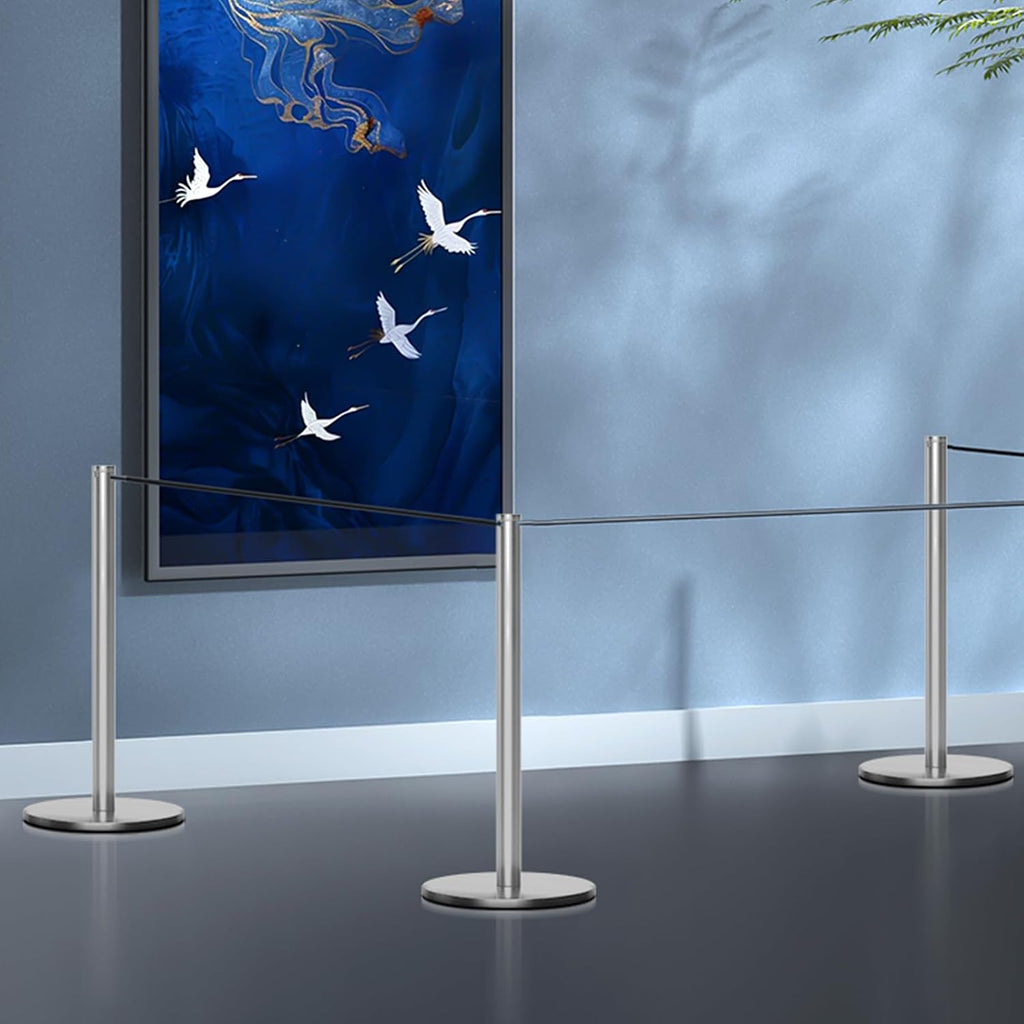 4Pcs Museum Short Stanchions 50 Feet Crowd Control Barrier (Silver)