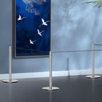 4Pcs Museum Short Stanchions 50 Feet Crowd Control Barrier (Silver)