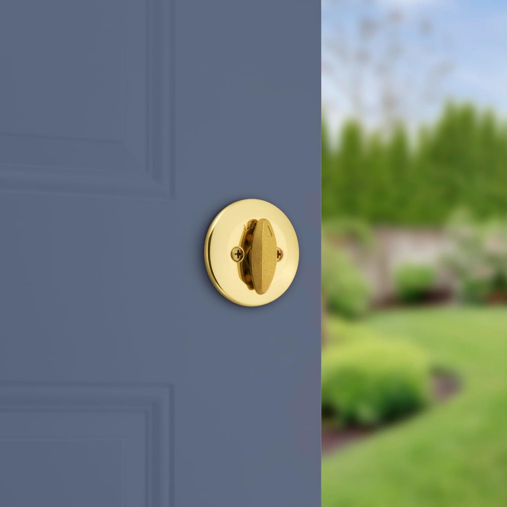 660 Deadbolt Lock, Polished Brass Round Exterior Keyed Front Entry Door, Single Cylinder Dead Bolt