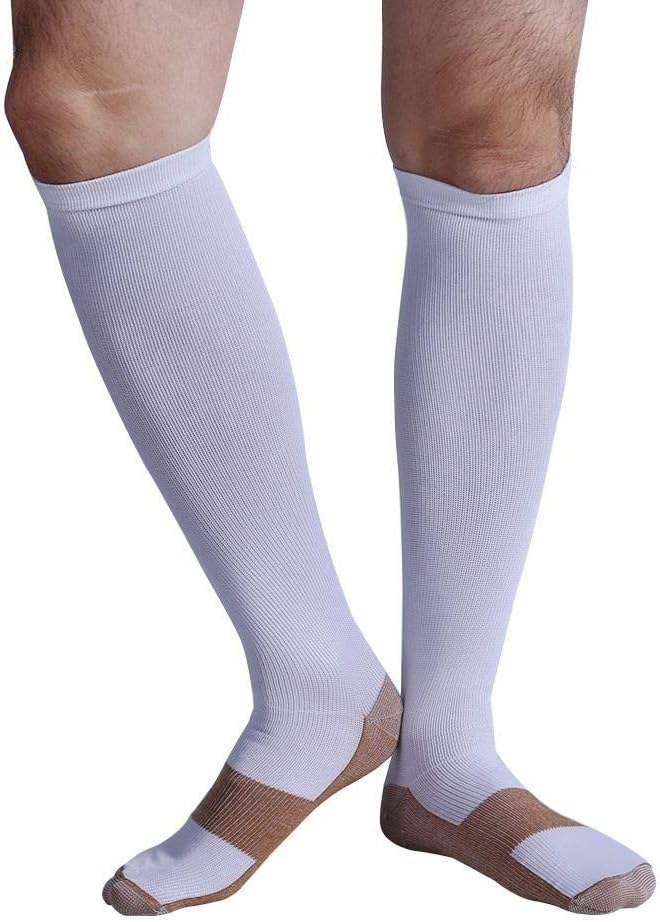 Graduated Compression Copper Socks (3 Pairs) Below Knee Calves High Support Recovery Stockings Aid Blood Circulation