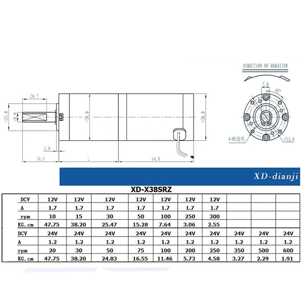 10-600 RPM Adjustable Motor DC12/24V Planetary DC Gear Motor 47.75kg.cm (12V, 100 RPM)