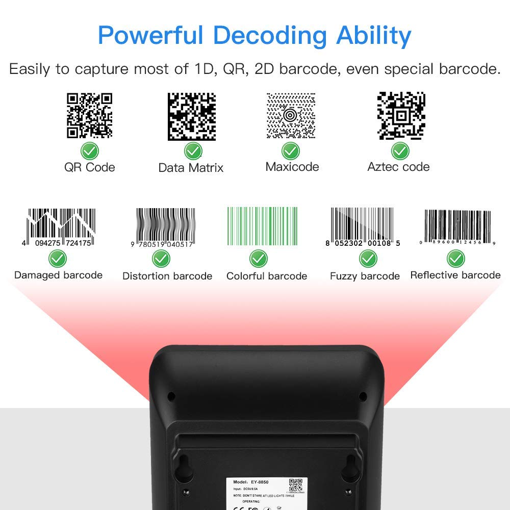 Omnidirectional Desktop Hands-Free Automatic 1D 2D QR Barcode Scanner