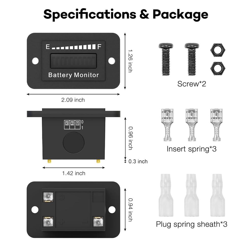 12V 24V 36V 48V 60V 72V LED Battery Monitor Meter Battery Fuel Gauge Indicator ELMCONFIG BM210 Lead-Acid&Lithium ion