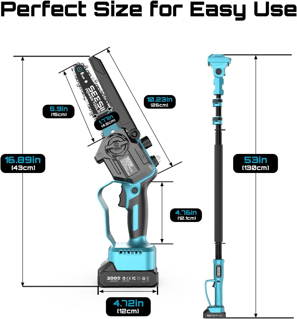 2-in-1 Electric Pole Saws for Tree Trimming | Cordless Mini Chain Saw 6-Inch with Extension Pole for Pruning, Wood