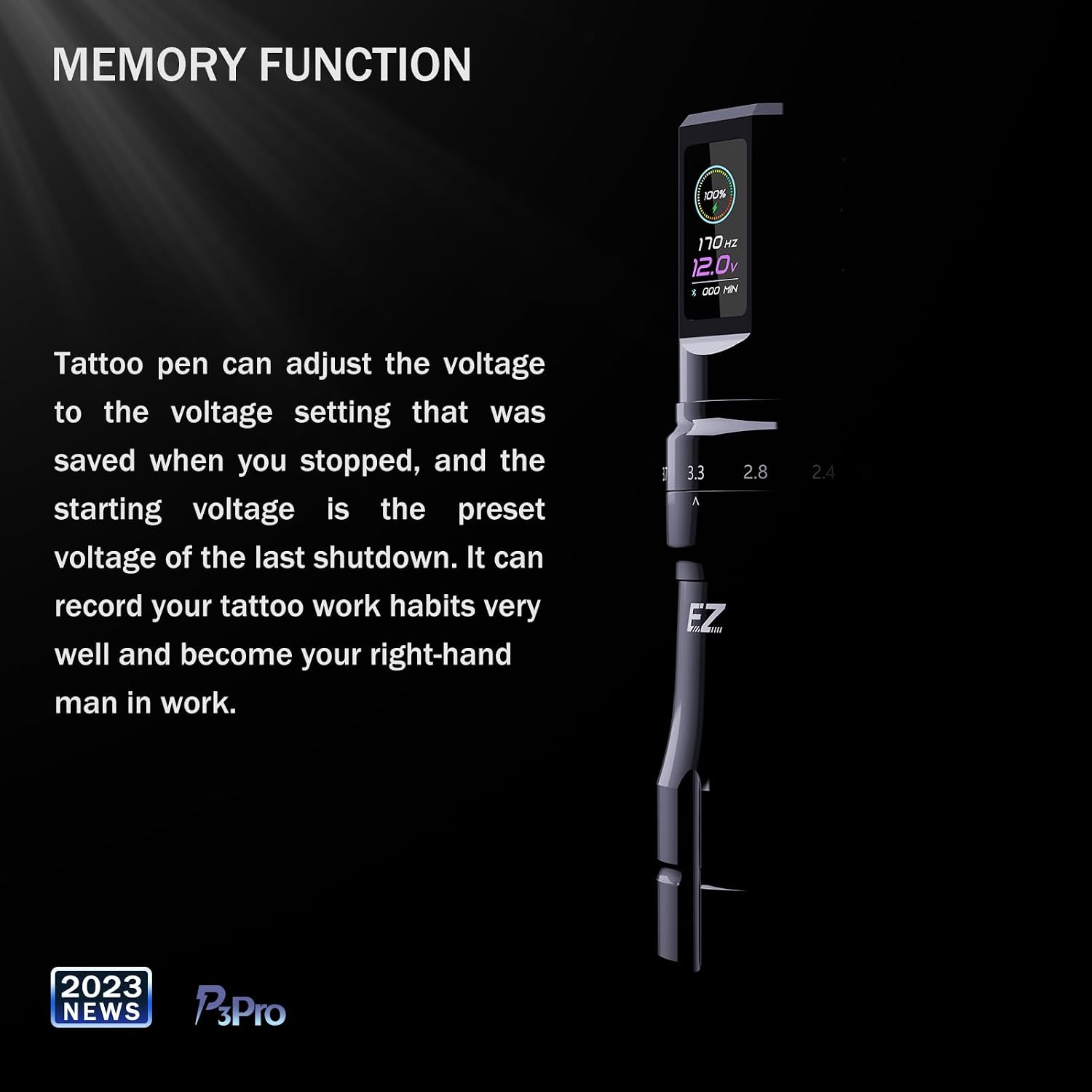 EZ P3 Pro Tattoo Kit, Complete Tattoo Gun Kit 6 Strokes Wireless Tattoo Pen Machine with Extra 1600mAh Power Supply