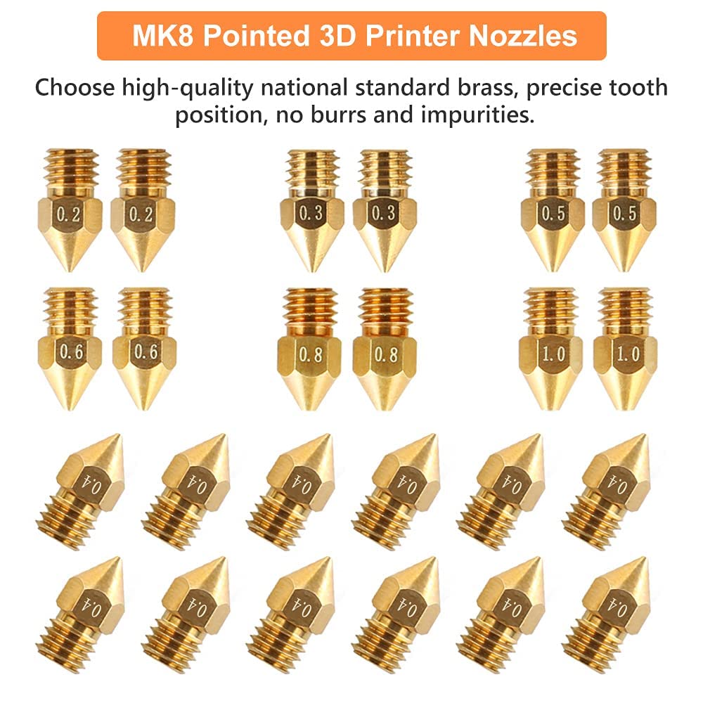 Official MK8 Ender 3 Nozzles 24 pcs 3D Printer Brass Nozzles Extruder for Ender 3 Series and Creality CR-10 0.2mm