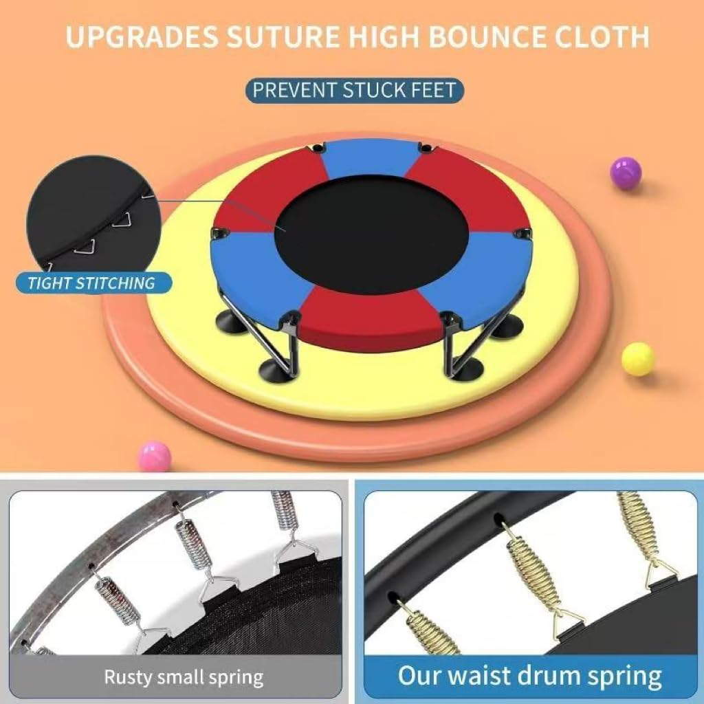 Trampoline for Kids, Upgrade Full Anti-Rust 440lbs Indoor Outdoor Toddler Trampoline with Net, 55" Adjustable Baby