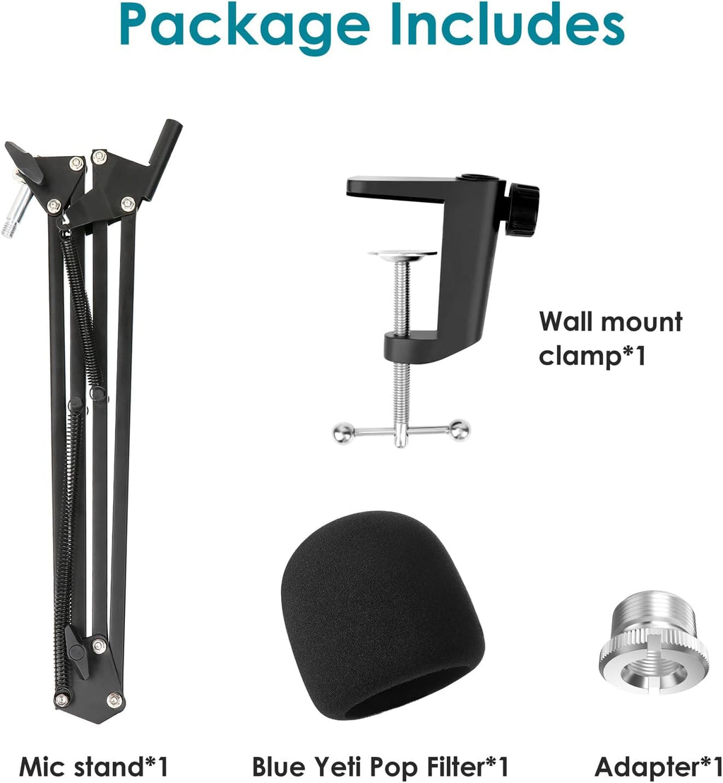 Blue Yeti Microphone Stand with Foam Cover - Suspension Boom Scissor Arm Stand and Mic Windscreen Pop Filter
