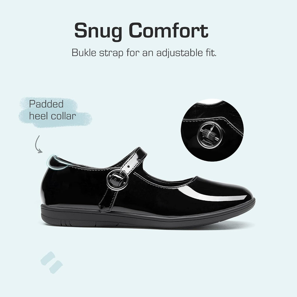 Girls Mary Jane School Uniform Shoes | Girl Buckle Dress Shoes Back-to-school Non-Slip Fatigue-free Flats with Roomy