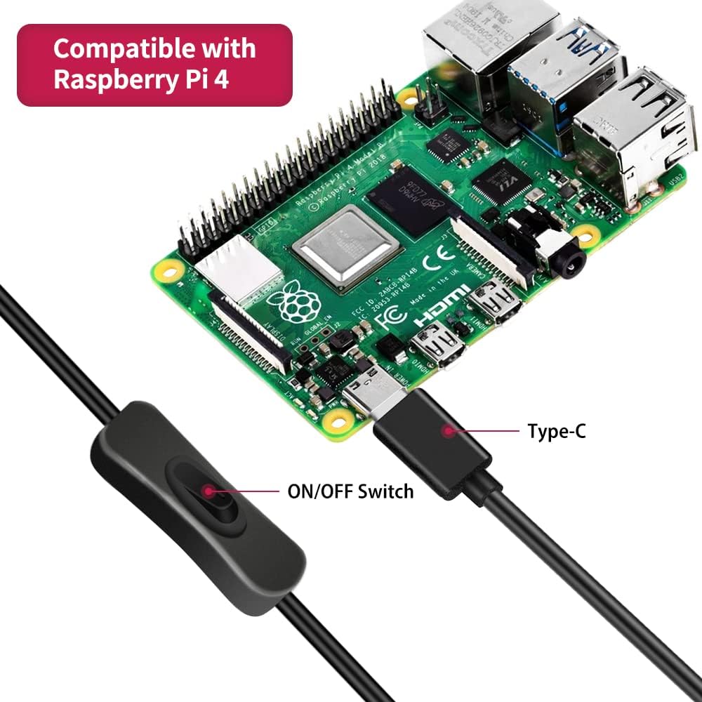 GeeekPi 18W 5V 3.6A Power Supply for Raspberry Pi 4/Orange Pi 5&5B, Type C with ON/Off Switch and Micro USB Adapter