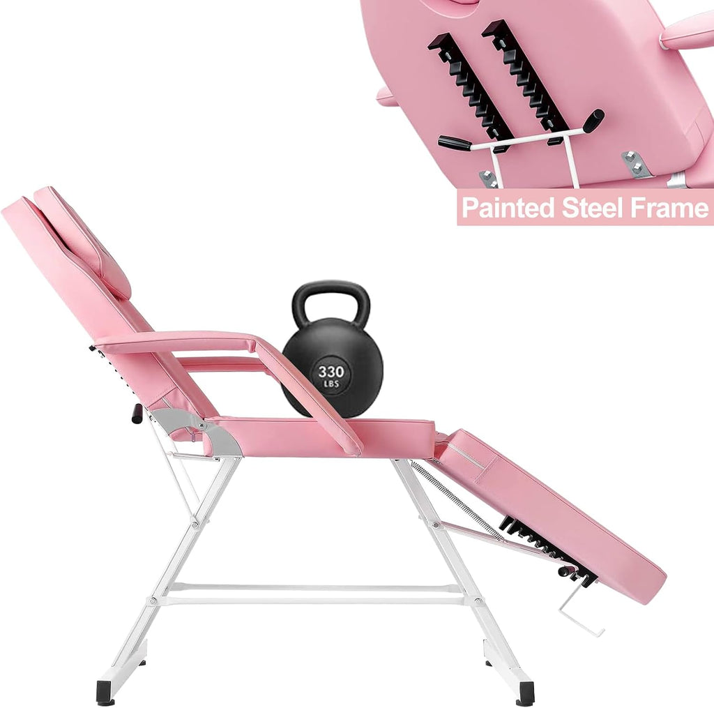 Massage Table Tattoo Chair with Hydraulic Stool, 300 lb Capacity, Pink