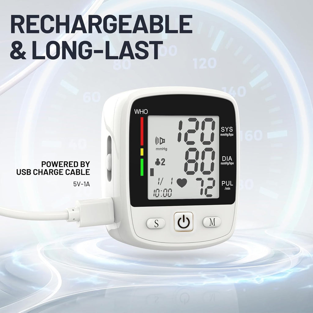 Blood Pressure Monitor Digital Wrist BP Machine Automatic Adjustable Cuff (5.3 to 7.7 in) with 2 Users 180 Memory