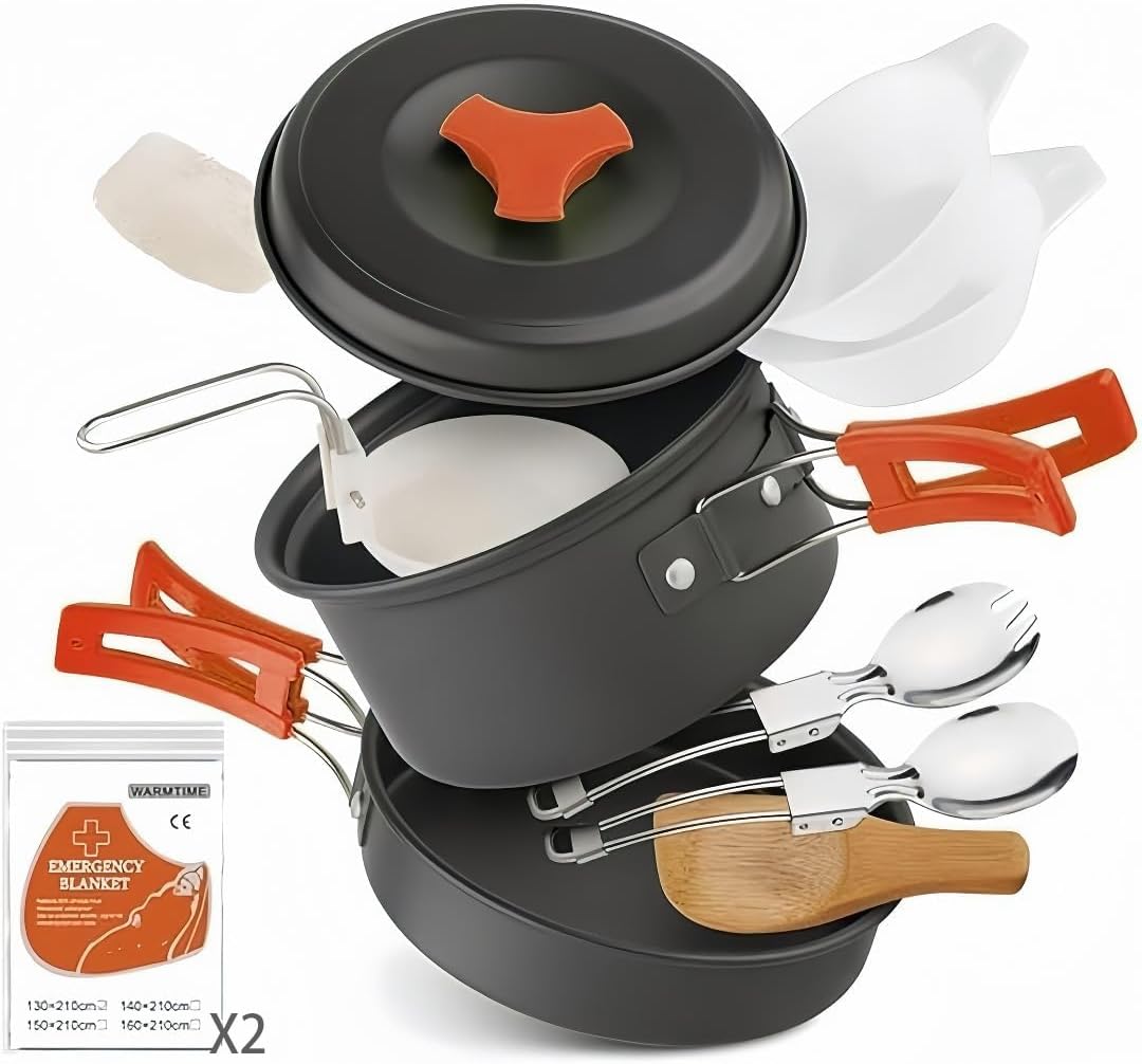 12-Piece Lightweight Camping Cookware Set – Nonstick Pot, Pan & Utensils for Backpacking & Hiking – Portable Mess Kit
