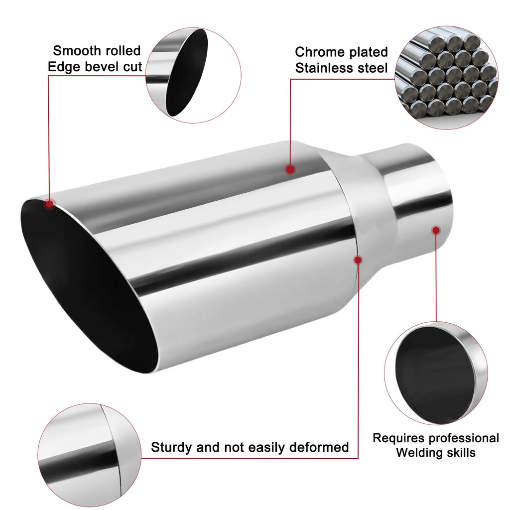 2pcs 2.5"Inlet Weld-On Exhaust Tip, 4" Outlet 9" Length