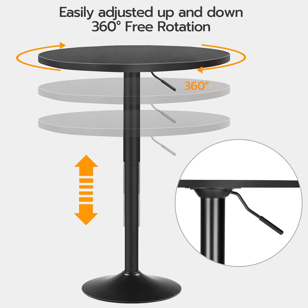 Bar Table, Height-Adjustable Round Pub Table 27-35.4 Inches, Cocktail Table with Sturdy Base, Modern Style, Easy to