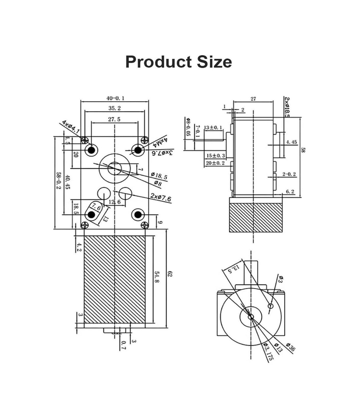 5840-36ZY DC 24V Worm Gear Metal Reducer Motor,Torque 100KG.CM, Speed 40