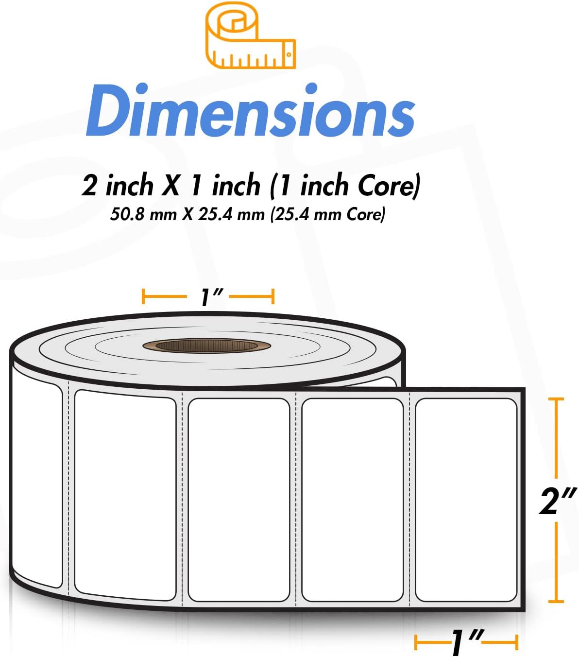 2" x 1" Direct Thermal Label, 1" Core, 4 Rolls, 1300/Roll