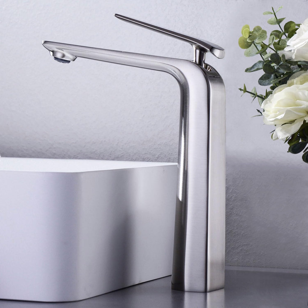 Tall Vessel Sink Faucet Brushed Nickel One Handle Anti-Fingerprint