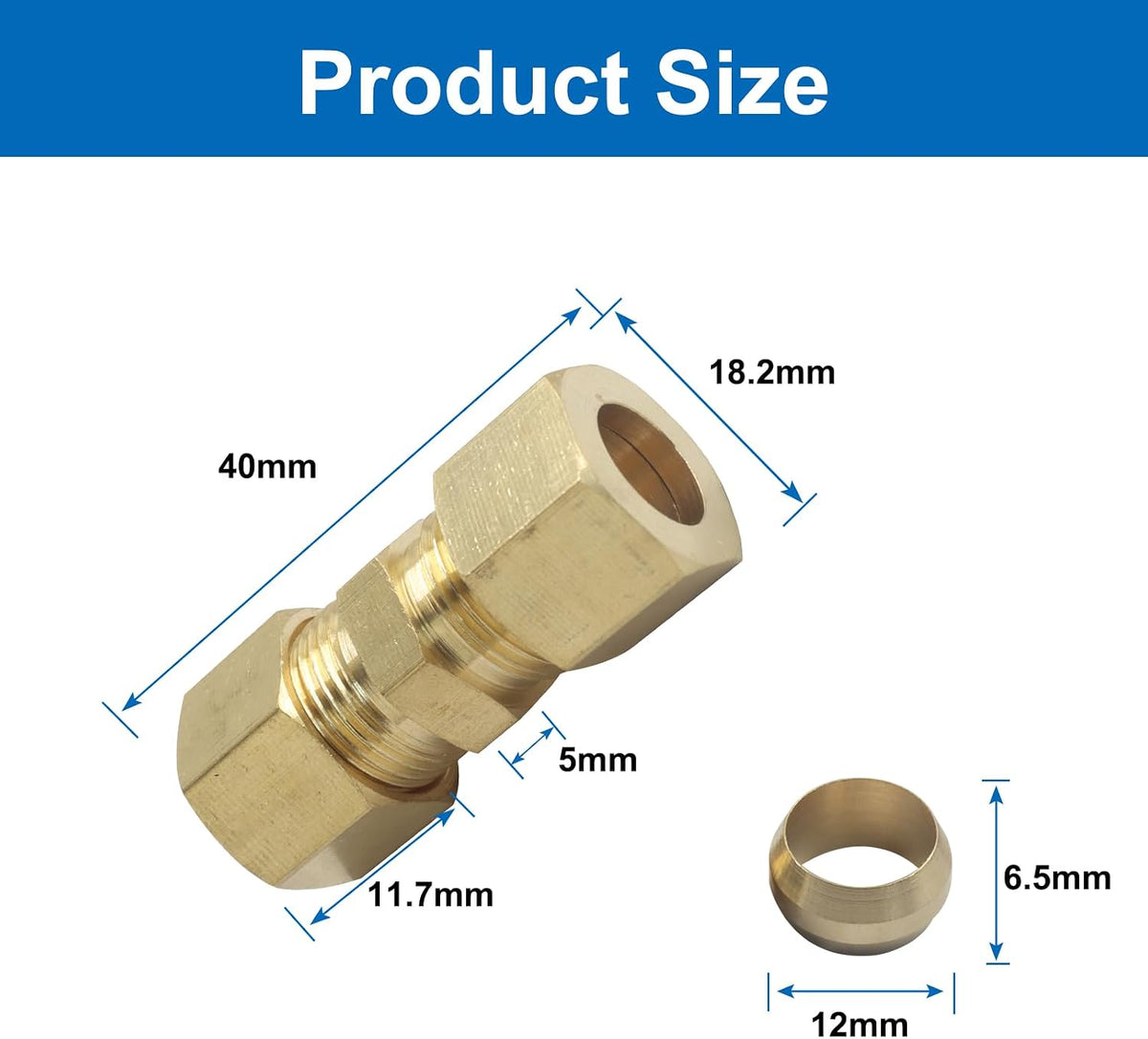 Brass Compression Tube Fitting 3/8" OD x 3/8" OD, 10 Pack