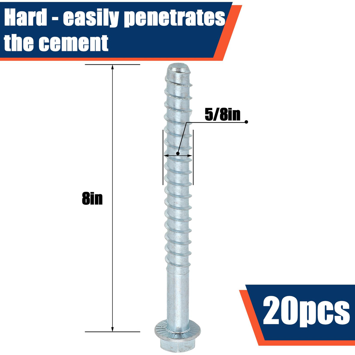 20 Pack 5/8 x 8 Concrete Anchors and Screw Kits Galvanized