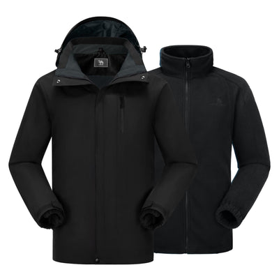 Men's 3 in 1 Ski Snow Jacket Waterproof Winter Snow Coat Windproof Warm Fleece Lining Hiking Jacket Hooded Rain