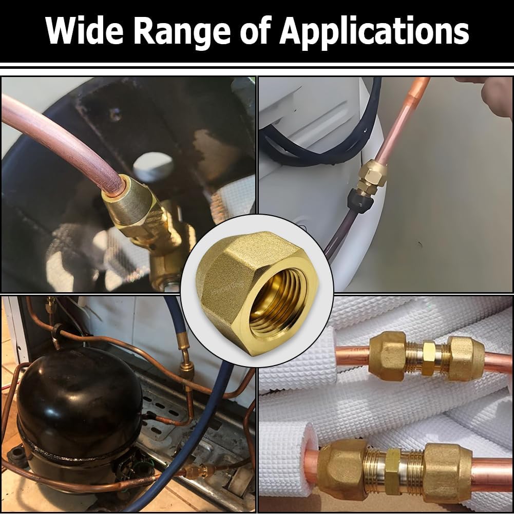Hooshing 6 Pack 3/8" Brass Flare Nut, SAE 45 Degree Flare Tube Fitting