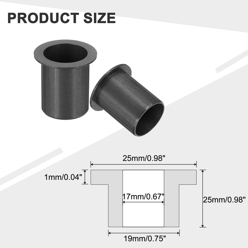 uxcell 6Pcs Flanged Sleeve Bearings,ID17mmxOD19mmxL25mm POM Bushing,Black