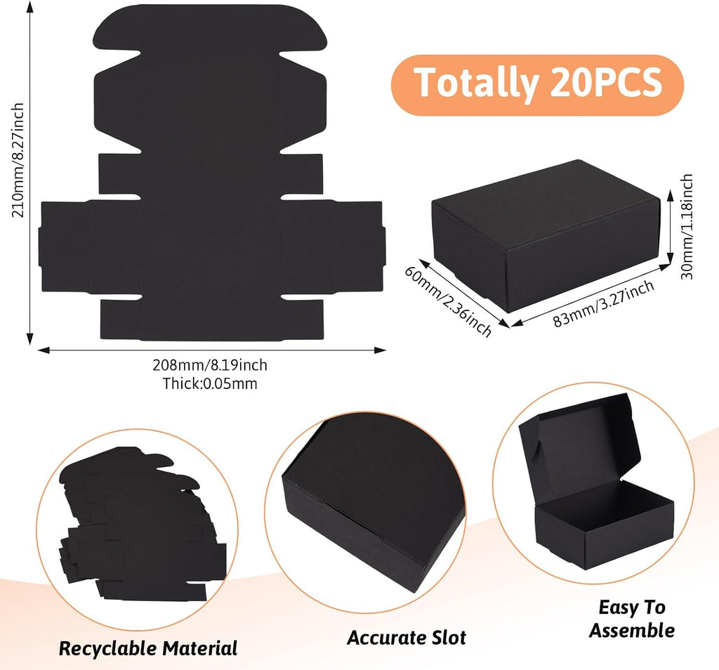 20pcs Black Corrugated Board Postal Boxes Small Shipping Boxes 3.26"x2.36"x1.18" Foldable Paper Mailer Boxes for