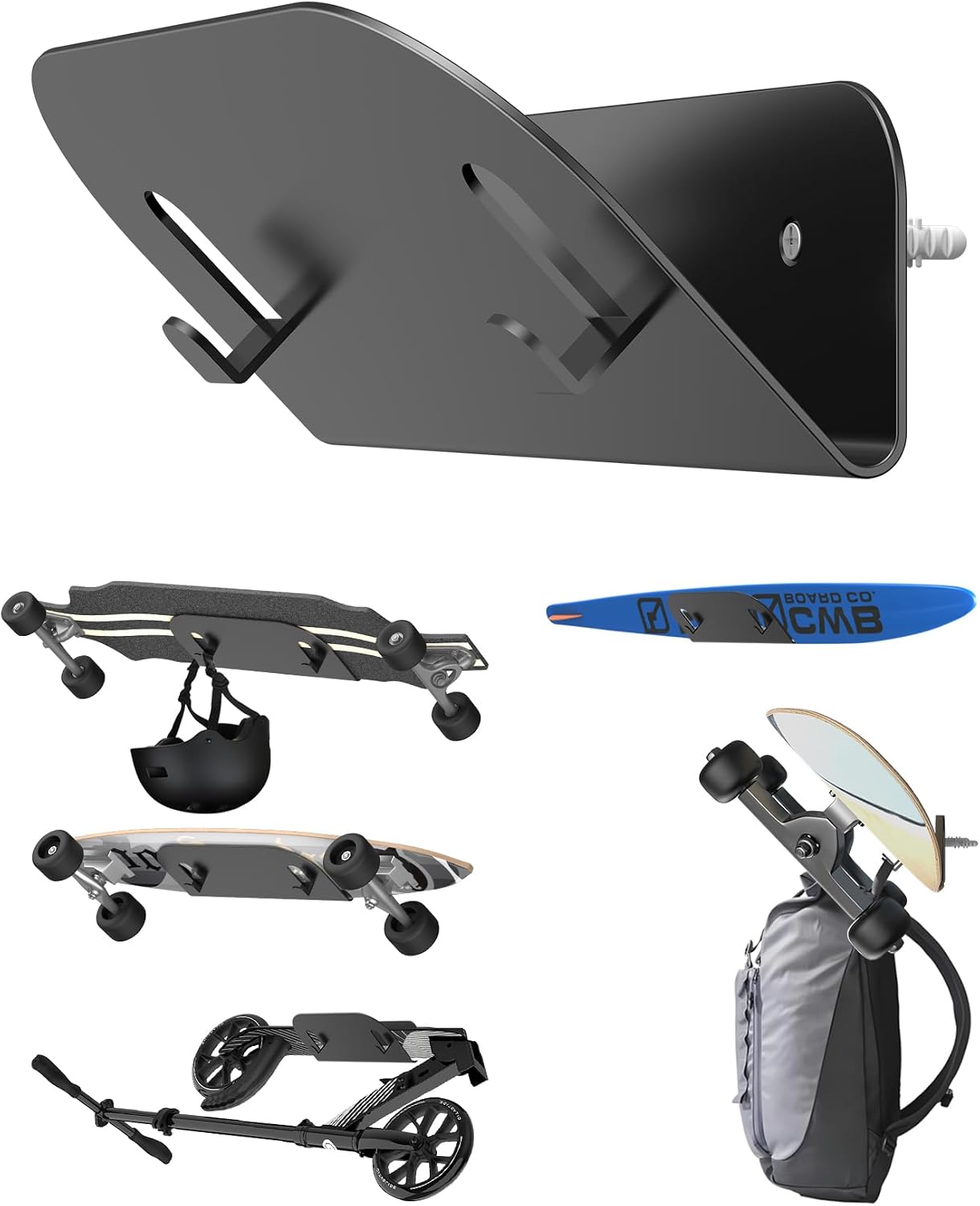 Wall Mount Holder for Skateboard/Snowboard/Longboard, Skate Deck Wall Mount Fit for Scooters/Skis Wall Hanger