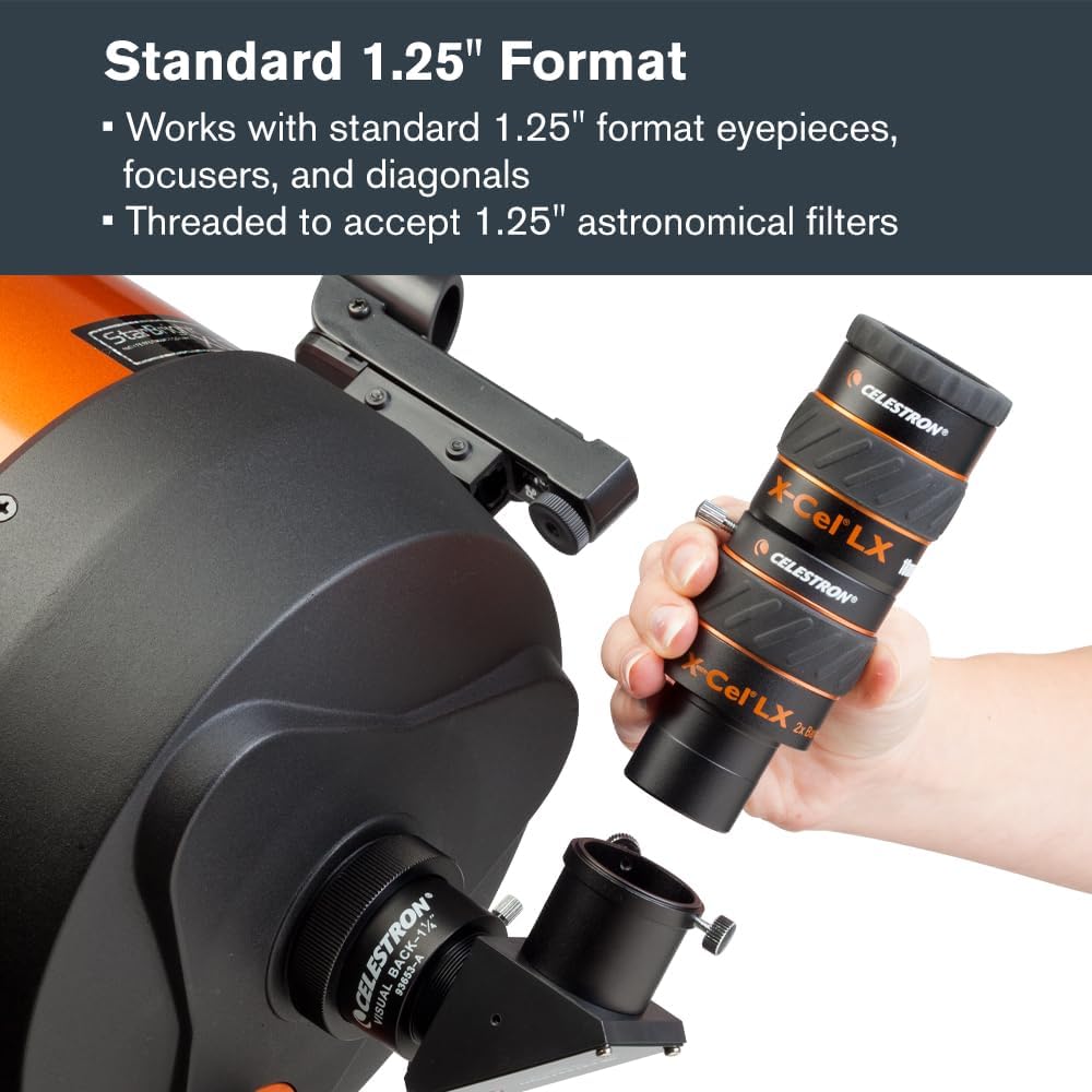 X-Cel LX 2X Barlow Lens for Telescope Eyepieces – 1.25" | Doubles Eyepiece Magnification, Fully Multi-Coated Optics