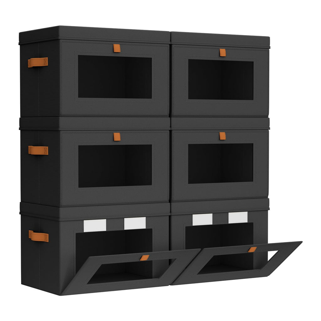 Small Closet Storage Bins - Closet Shelf Organizer with Open Window, 6 Pack, Black