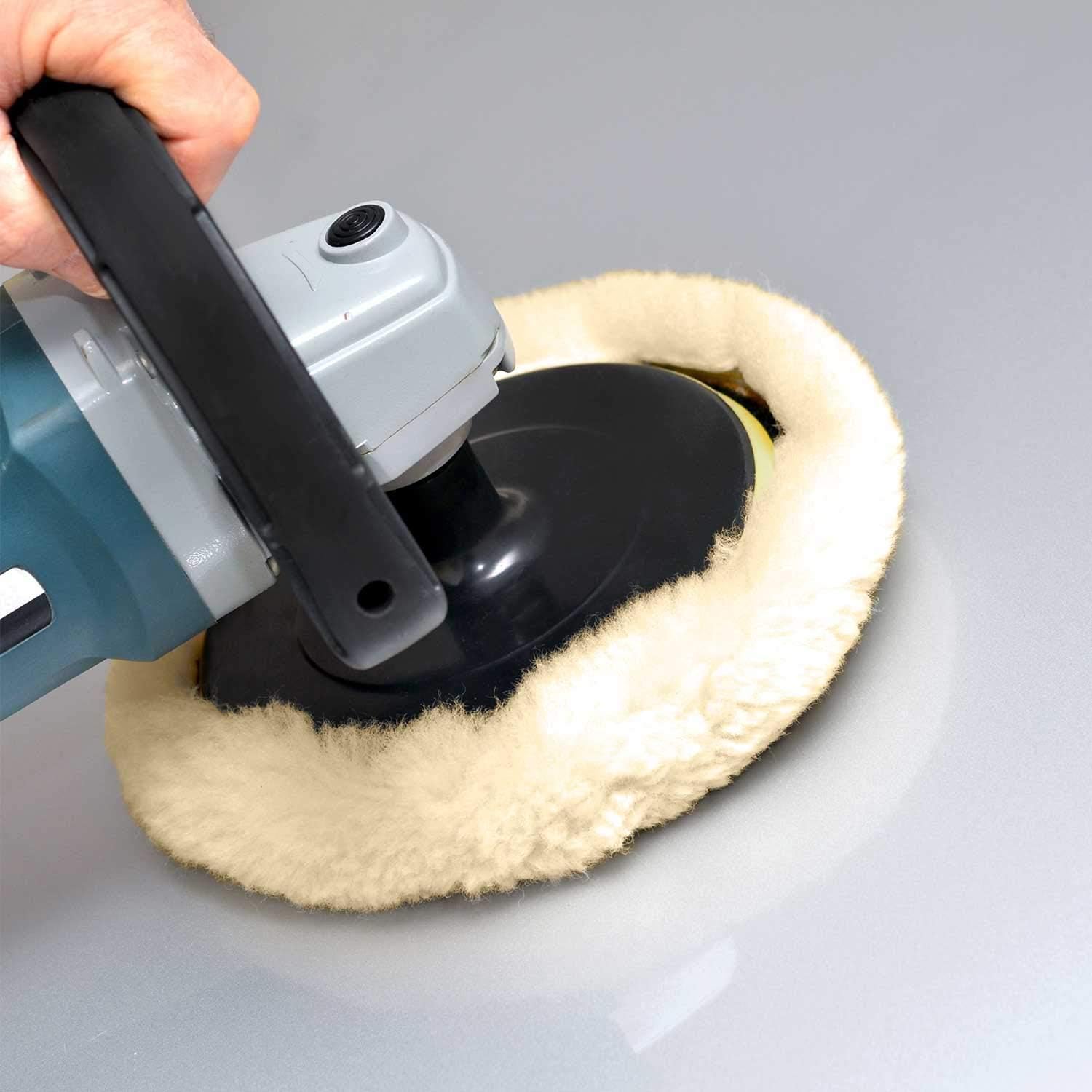 Wool Polishing Pads, 8"(200mm) 100% Natural Wool Buffing Pad with Hook & Loop Backing 4pcs Set Come with 5/8-11