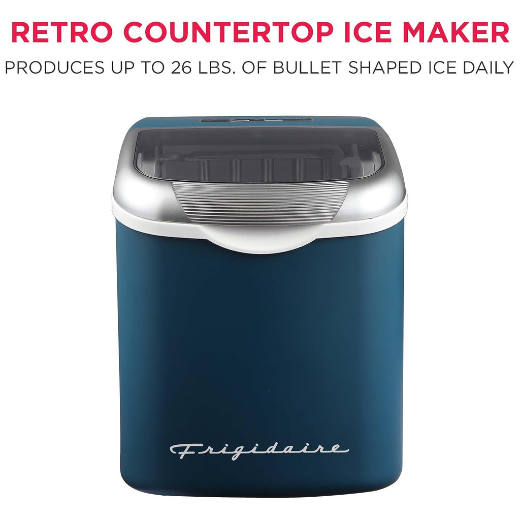 Retro Compact Ice Maker Machine, Bullet Ice, 26 lb per Day (Blue)