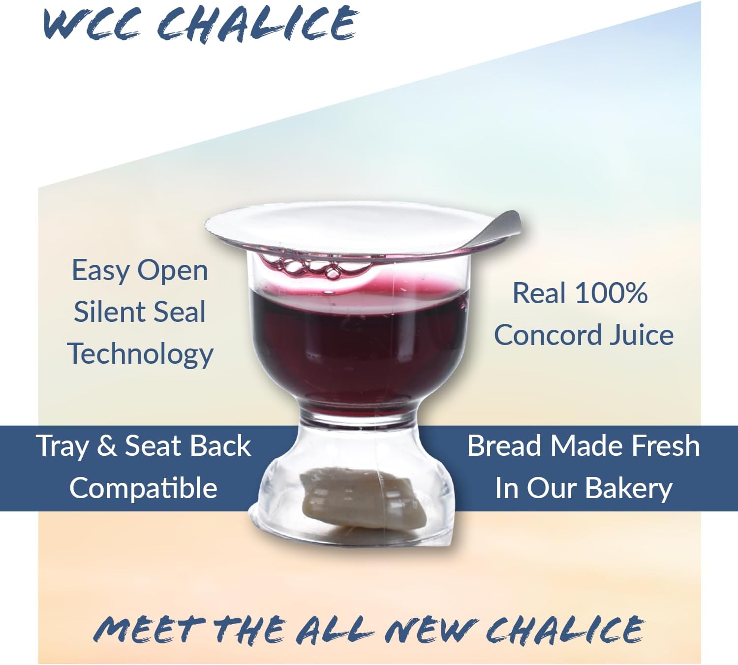 Chalice Prefilled Communion Cups 100 Count | Concord Grape Juice & Bread | Elegant Church-Ready Design | Tray &