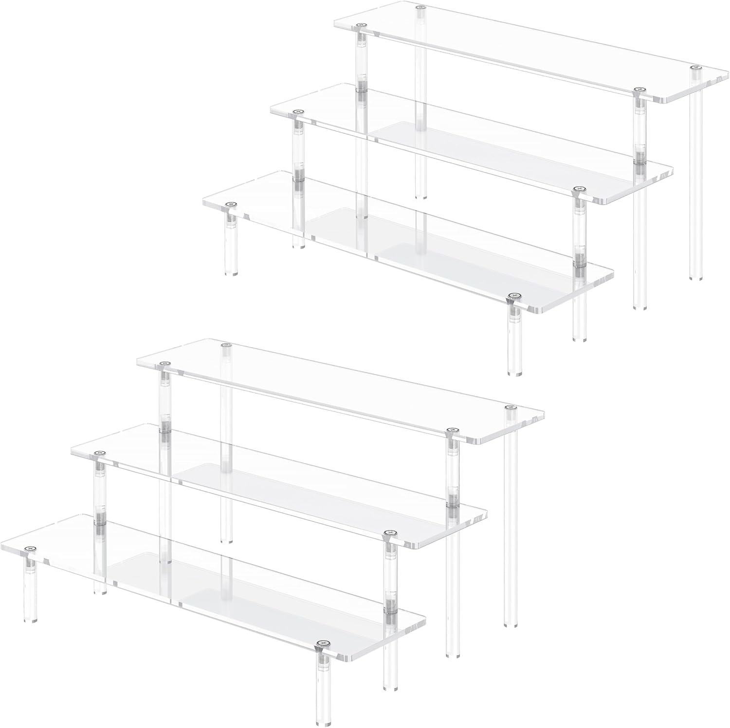 3 Tier Acrylic Display Risers, Large Perfume Organizer Stand (2 Pack) | Clear Cupcake Stand Holder, Display Shelves