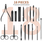 Nail Clippers Manicure Pedicure Set 18 in 1 Nail Grooming Kit with Leather Travel Case(Black/Pink)
