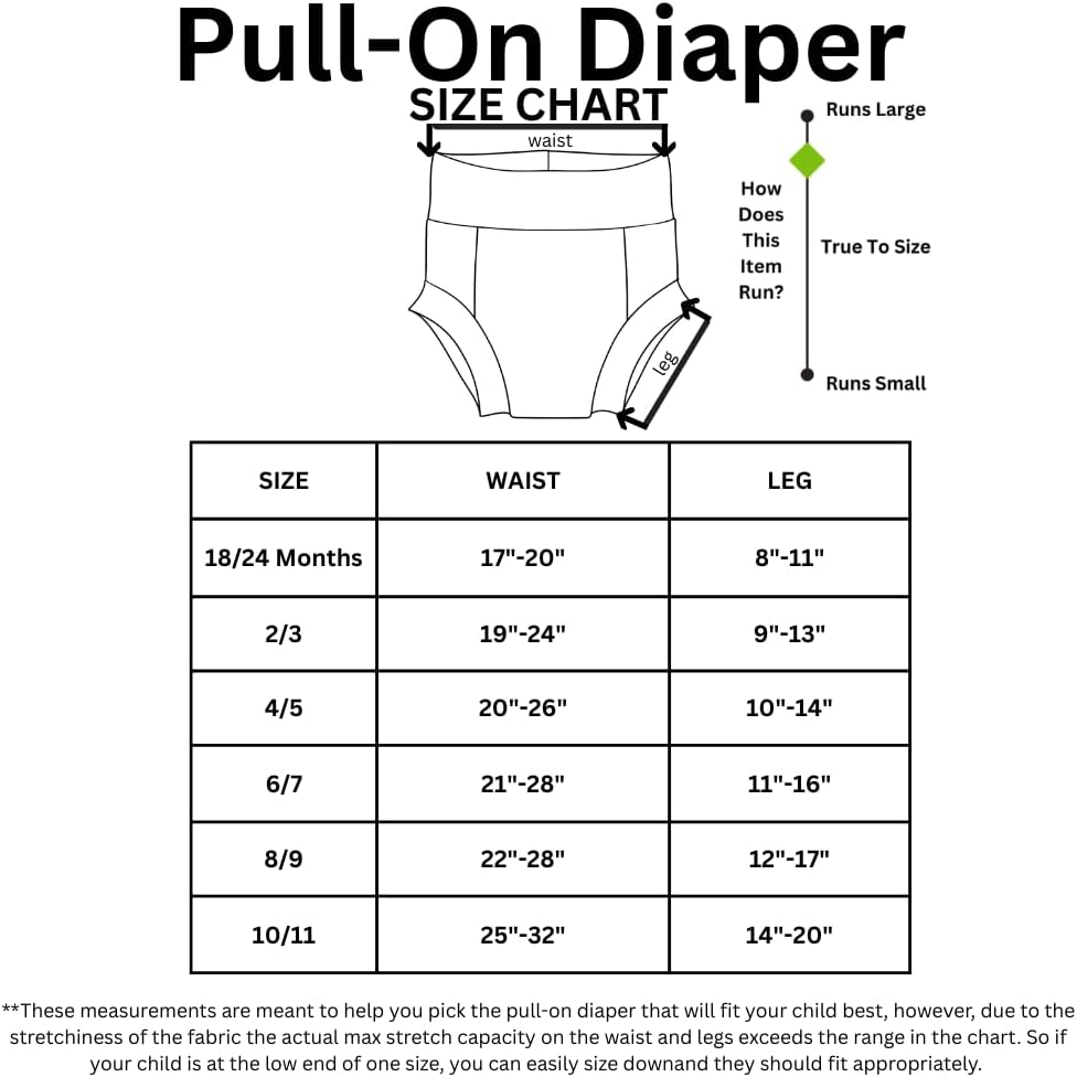 Pull-On Diaper, Reusable Pull-Up Style Cloth Diaper for Toddlers & Children (Grace, 8-9 Years)