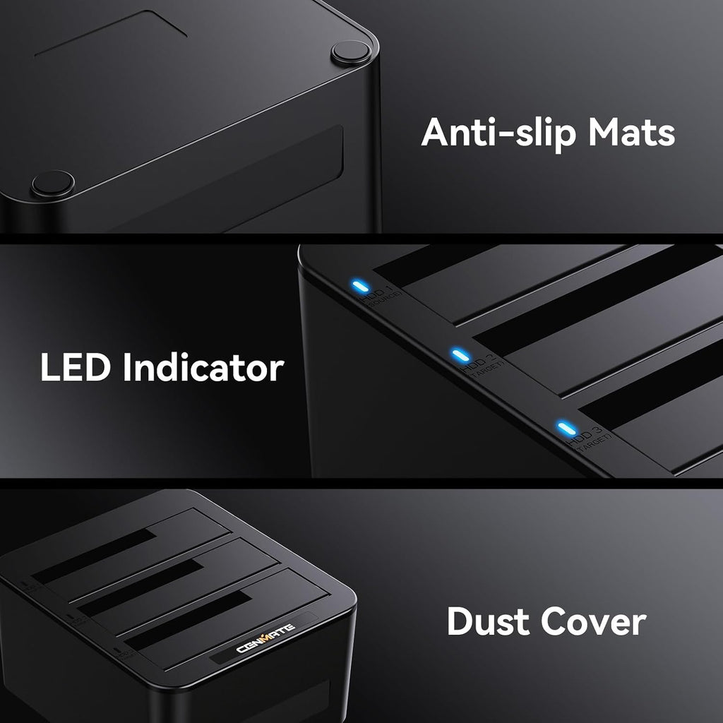 3 Bay Hard Drive Enclosure for 2.5“/3.5" SATA HDD/SSD with USB A/C 3.0, Hard Drive Enclosure Support Hot Swappable