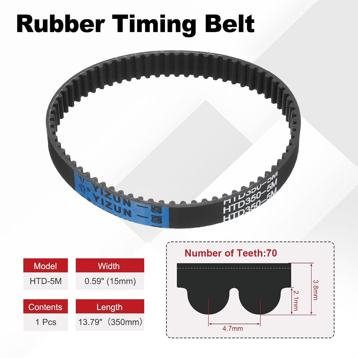 HTD 5M Timing Belts, 350mm Pitch Length x 15mm Width x 3.8mm Height