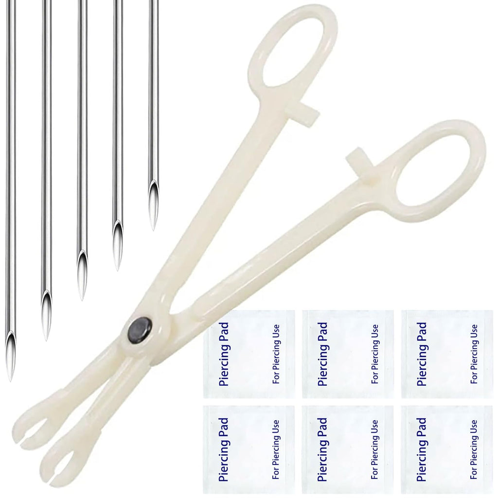 Body Piercing Needles Kits, Disposable Stainless Steel Needles with Forceps Clamp, Suitable for Ear Nose Septum Ear