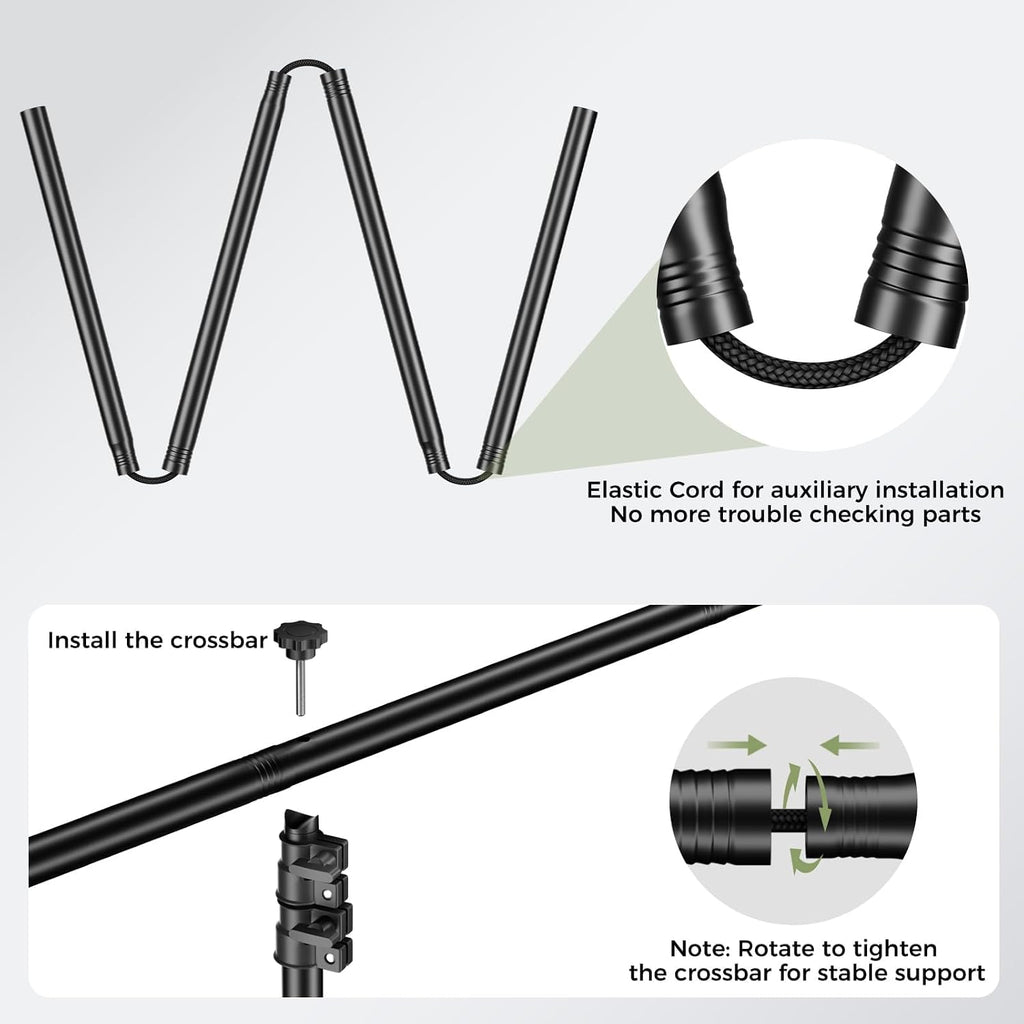 5x6.5ft Green Screen Backdrop Kit with T-Shape Stand and 6 Clamps | Reverse folding base for easy storage &