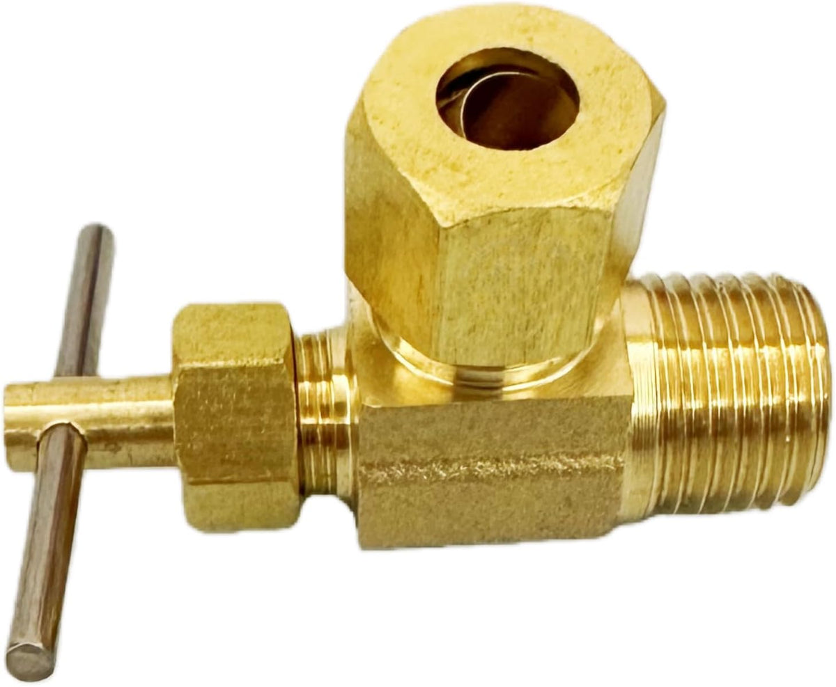 Angle Brass Needle Valve, 1/4" Compression to 1/4" Male Pipe Thread