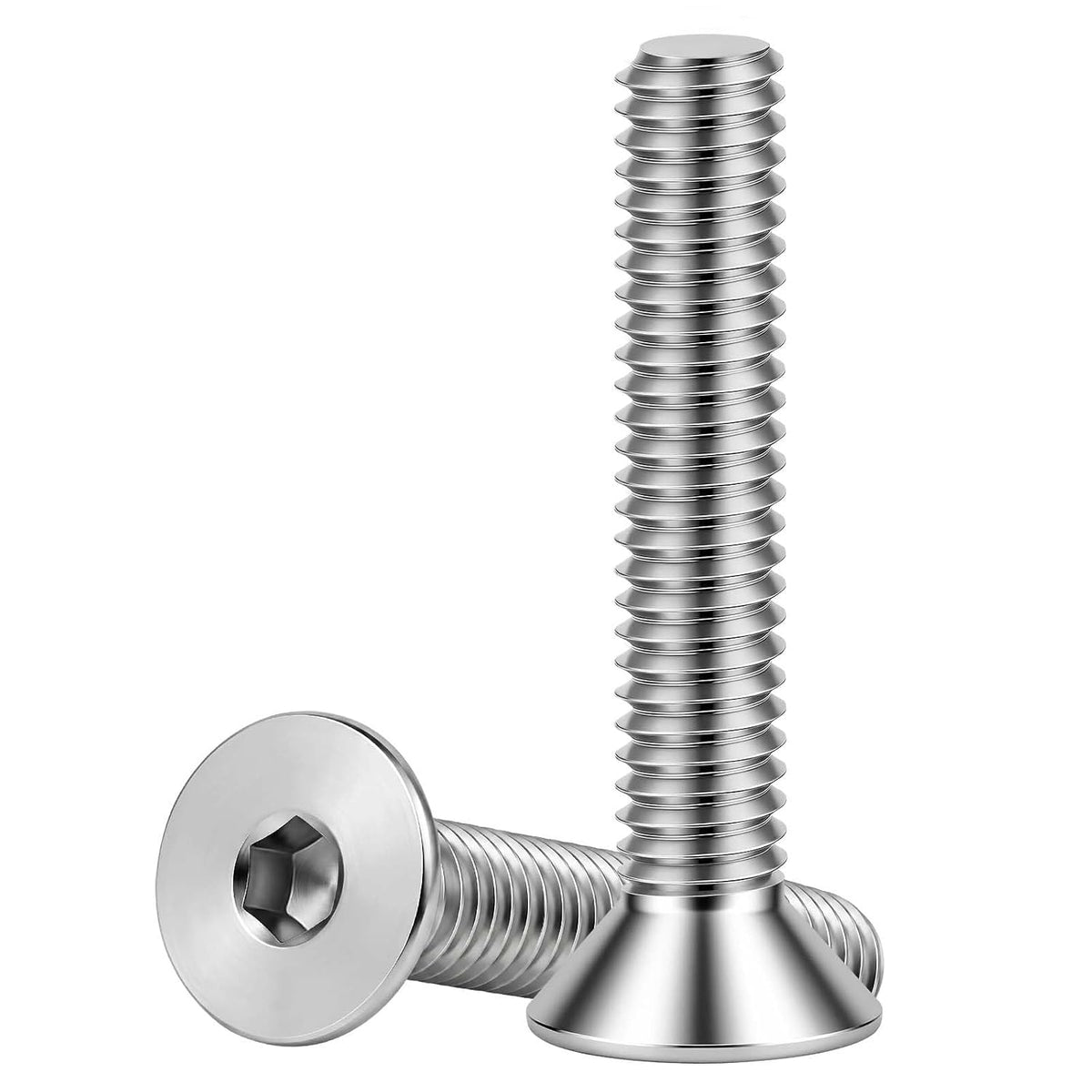 3/8-16 x 3 Flat Head Socket Cap Screws Countersunk Bolts, Allen Socket Drive, Stainless Steel 18-8, Fully Threaded, Bright Finish, 10 PCS