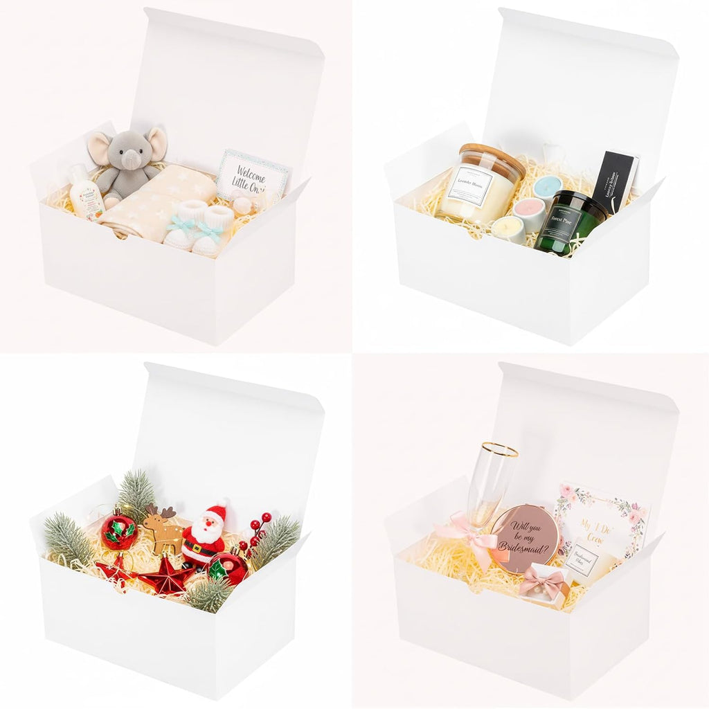 6 Pack 9x6x4 Inch Medium White Gift Boxes with Lids for Presents