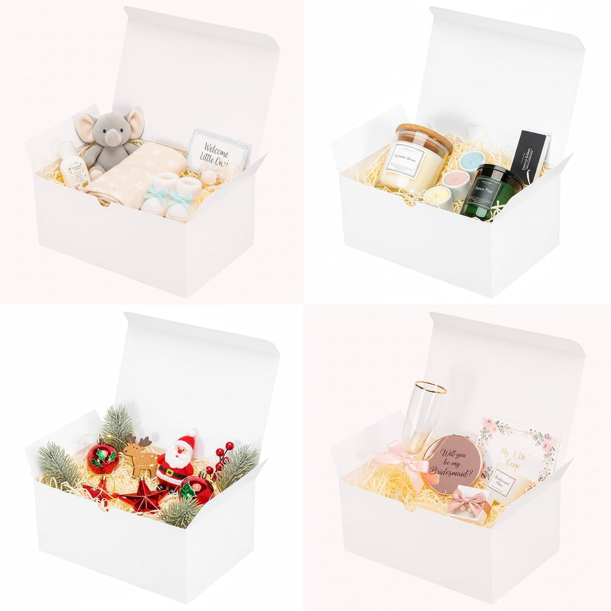 6 Pack 9x6x4 Inch Medium White Gift Boxes with Lids for Presents