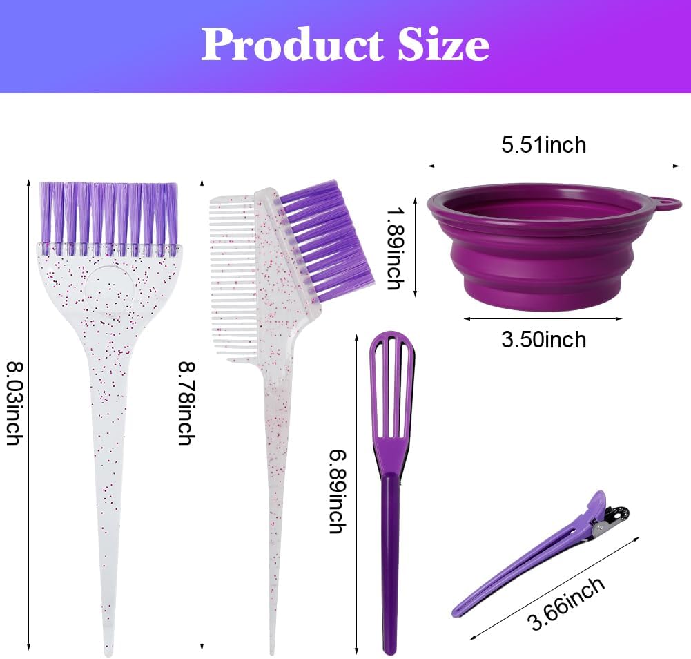 Hair Dye Color Brush and Bowl Set, Purple&Clear | Color Bowl Brushes Tool Mixing Bowl Kit Tint Comb for Hair Tint