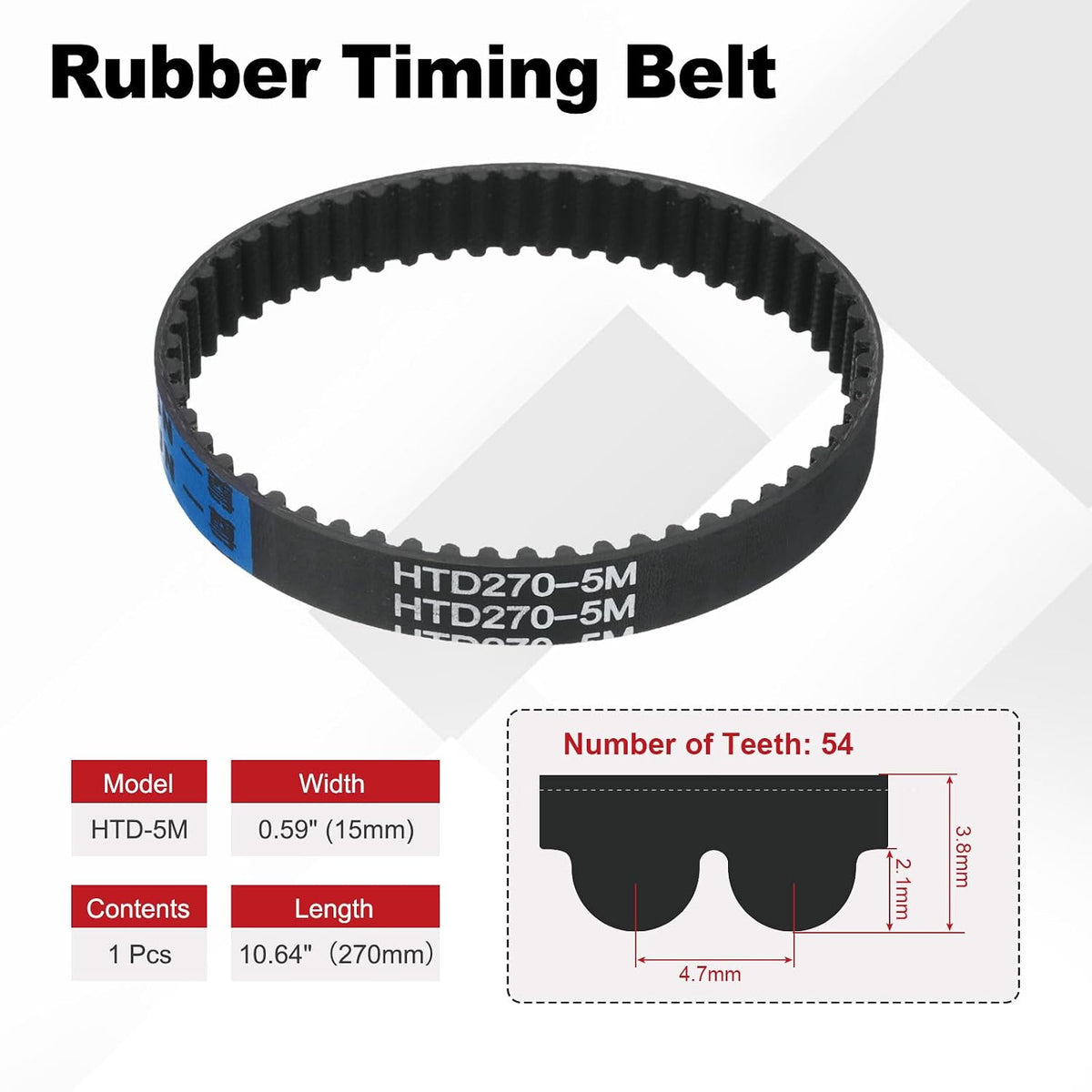 HTD 5M Timing Belts, 270mm Pitch Length x 15mm Width x 3.8mm Height