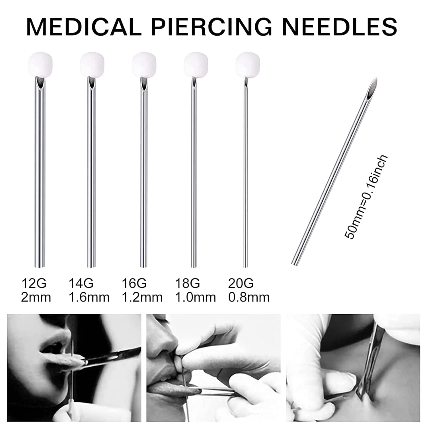 Ear Nose Piercing Catheter - Lyuxzad 50Pcs Mixed Piercing Catheter 12G 14G 16G 18G and 20G Hollow Stainless Steel for