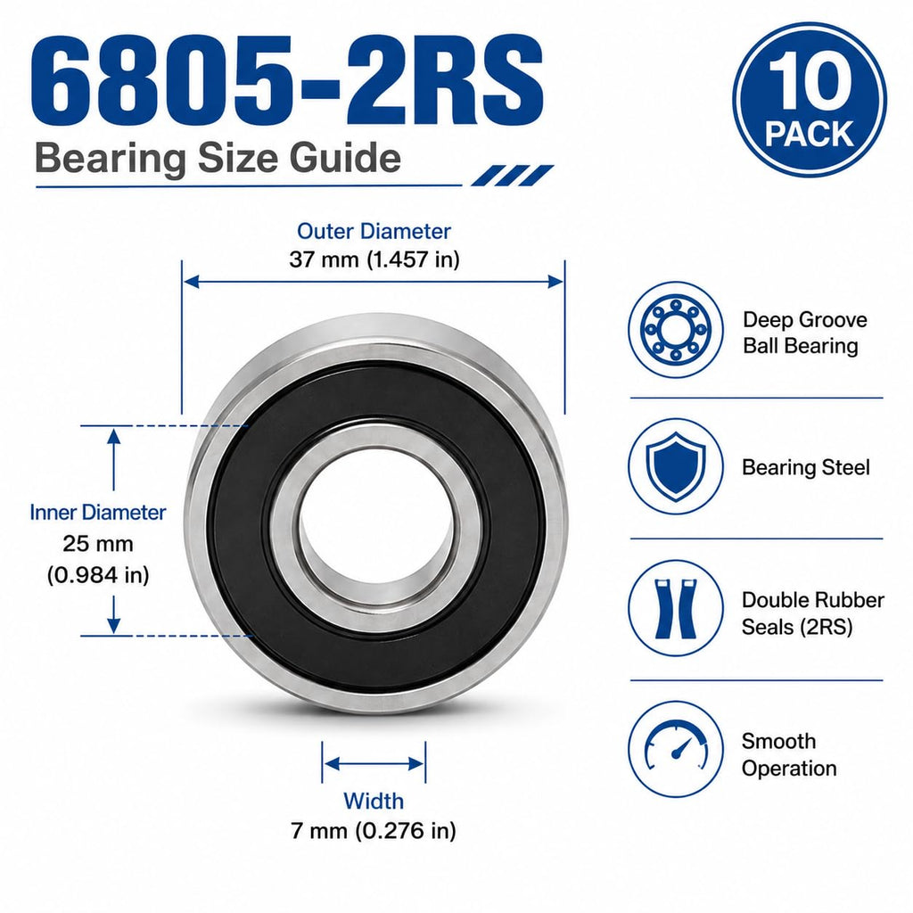 LILY 10 Pack 6805-2RS Thin Section Bearings 25x37x7mm