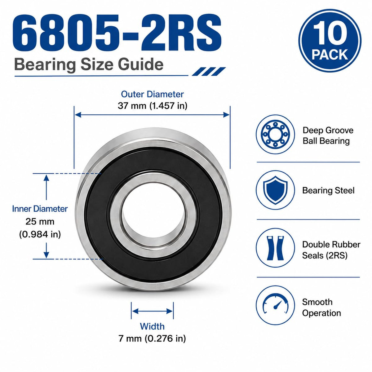 LILY 10 Pack 6805-2RS Thin Section Bearings 25x37x7mm